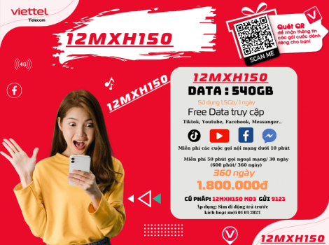 Các gói cước 4G mạng xã hội Viettel 12 tháng