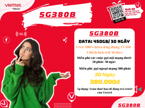 Gói cước Combo Data 5G Và Gọi Viettel 380K 1 Tháng 2025