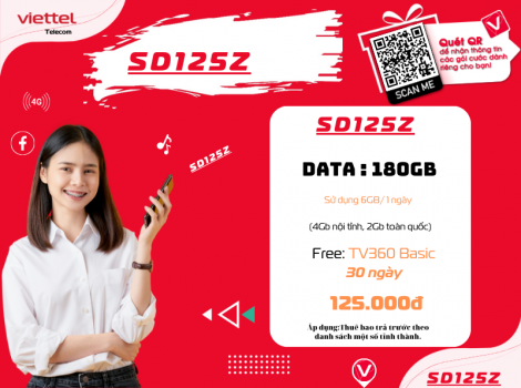 Đăng ký gói 4G Viettel 125k 1 tháng ưu đãi 5Gb/ ngày 2025