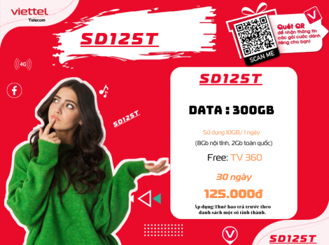 Đăng ký gói 4G Viettel 125k 1 tháng ưu đãi 10Gb/ ngày 2025