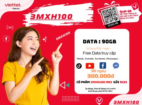 Đăng ký gói MXH100 Viettel sử dụng 3 tháng ưu đãi 2025