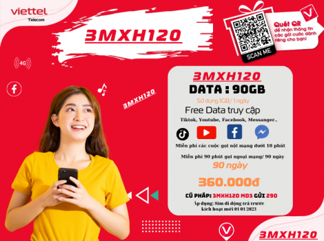 Đăng ký gói MXH120 Viettel sử dụng trong 3 tháng ưu đãi 2025