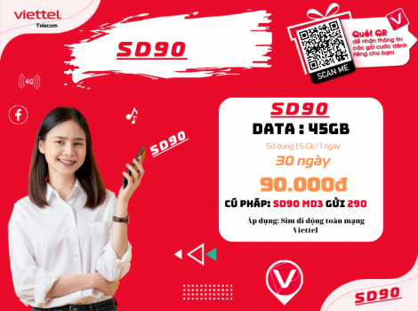 Đăng ký gói SD90 Viettel sử dụng trong 1 tháng ưu đãi 2025