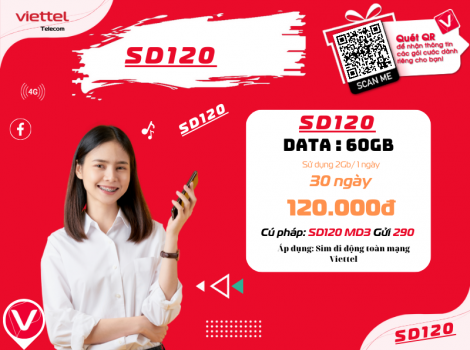 Đăng ký gói SD120 Viettel sử dụng trong 1 tháng ưu đãi 2025