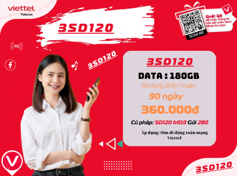 Đăng ký gói SD120 Viettel sử dụng trong 3 tháng ưu đãi 2025
