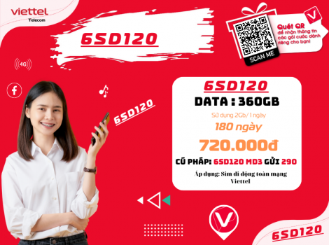 Đăng ký gói SD120 Viettel sử dụng trong 6 tháng ưu đãi 2025