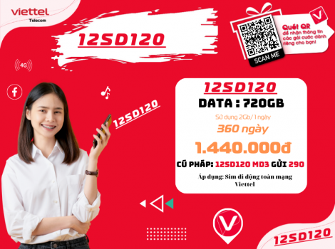 Đăng ký gói SD120 Viettel sử dụng trong 12 tháng ưu đãi 2025