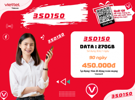 Đăng ký gói SD150 Viettel sử dụng trong 3 tháng ưu đãi 2025