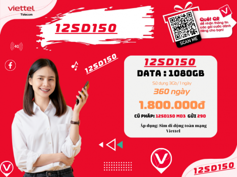 Đăng ký gói SD150 Viettel sử dụng trong 12 tháng ưu đãi 2025