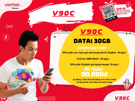 Đăng ký gói V90C Viettel sử dụng 1 tháng ưu đãi 2025