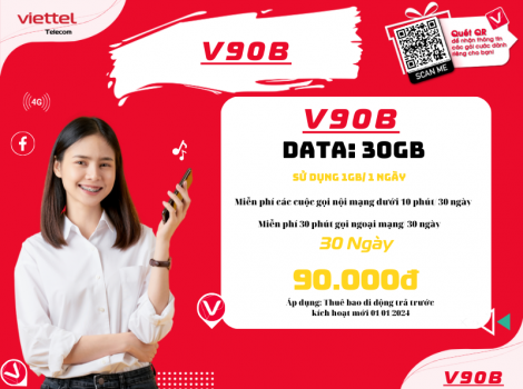 Đăng ký V90B Viettel sử dụng 1 tháng ưu đãi 2025