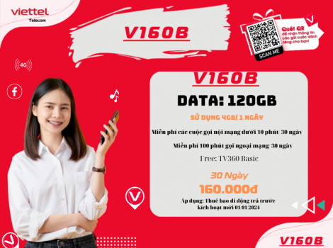 Đăng ký V160B Viettel sử dụng 1 tháng ưu đãi 2025