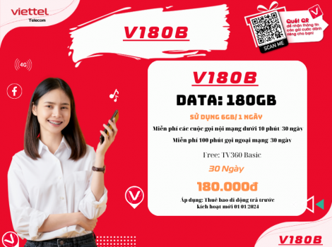 Đăng ký V180B Viettel sử dụng 1 tháng ưu đãi 2025