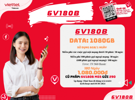 Đăng ký V180B Viettel sử dụng 6 tháng ưu đãi 2025