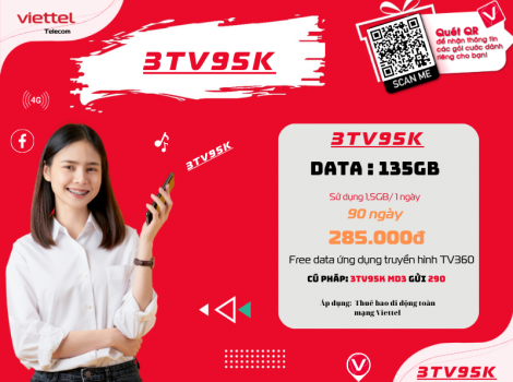 Đăng ký gói TV95K Viettel sử dụng 3 tháng ưu đãi 2025