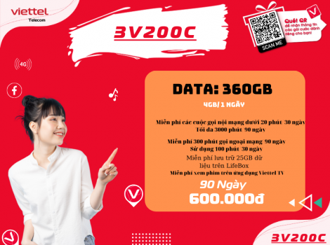 Đăng ký gói V200C Viettel sử dụng 3 tháng ưu đãi 2025