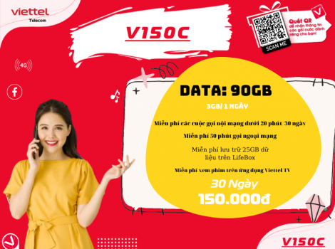 Đăng ký gói V150C Viettel sử dụng 1 tháng ưu đãi 2025