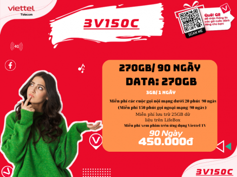 Đăng ký gói V150C Viettel sử dụng 3 tháng ưu đãi 2025