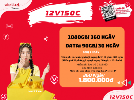 Đăng ký gói V150C Viettel sử dụng 12 tháng ưu đãi 2025