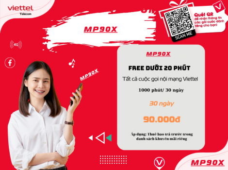 Đăng ký gói MP90X Viettel 1 Tháng Ưu Đãi Nhất 2025