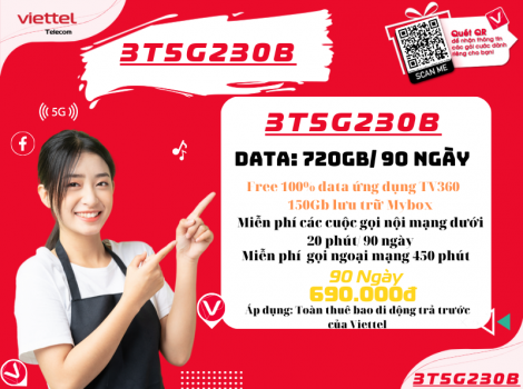 Đăng ký gói 5G230B Viettel sử dụng 3 tháng ưu đãi 2025