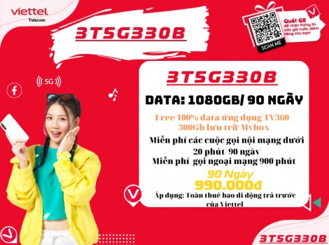 Đăng ký gói 5G330B Viettel sử dụng 3 tháng ưu đãi 2025